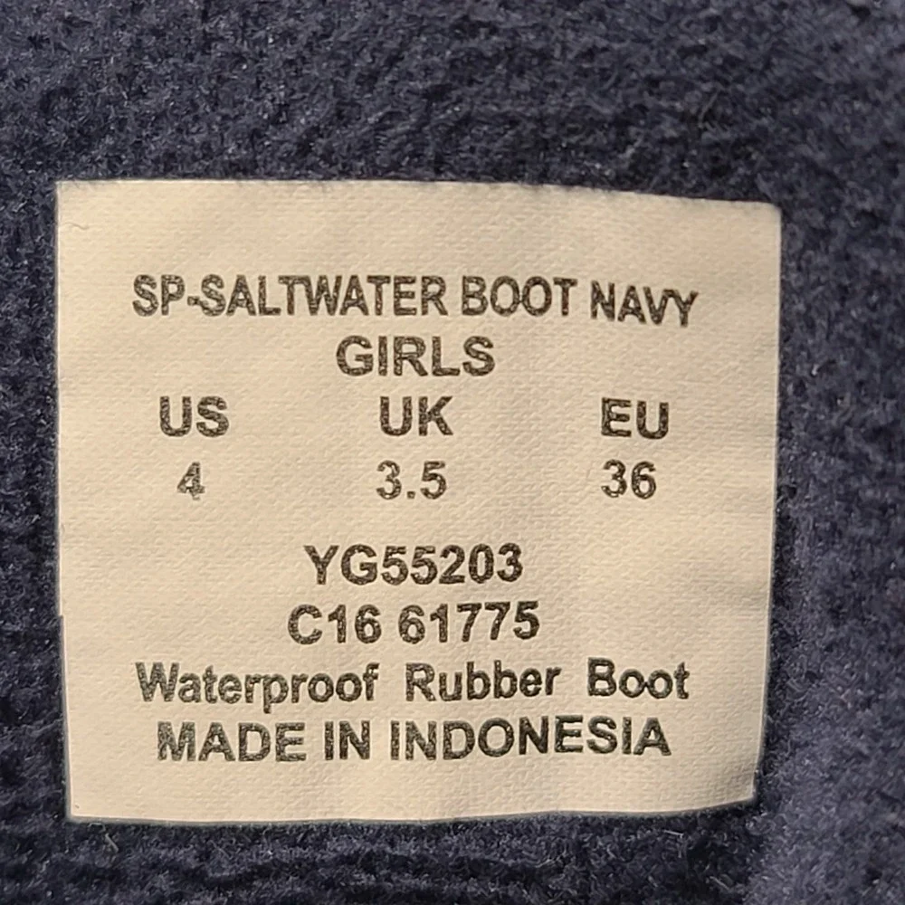 Sperry Saltwater Duck Boots Girls US 4 Navy Brown Waterproof Lace‎ Up Winter